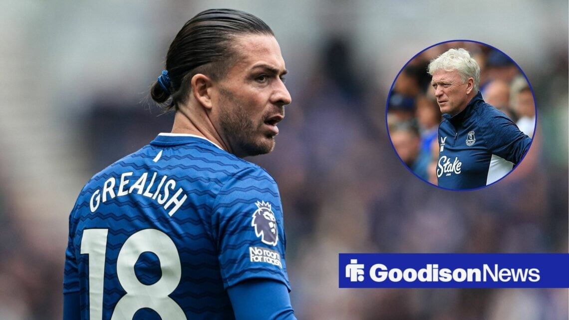 Jack Grealish looking annoyed with David Moyes in circle