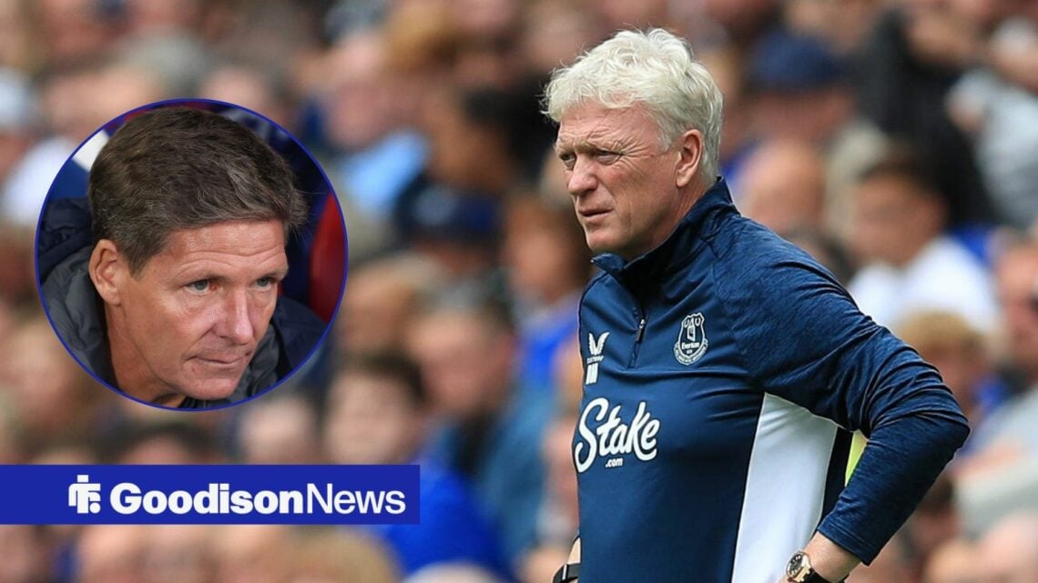 Everton manager David Moyes with Crystal Palace manager Oliver Glasner inset