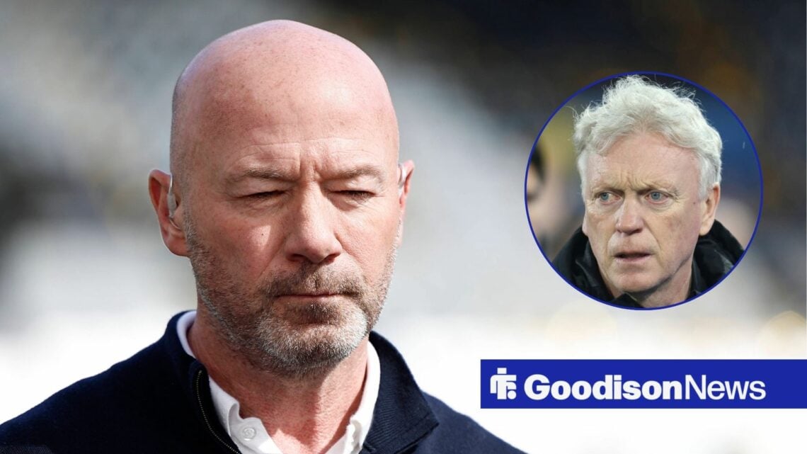 Alan Shearer with Everton manager David Moyes inset