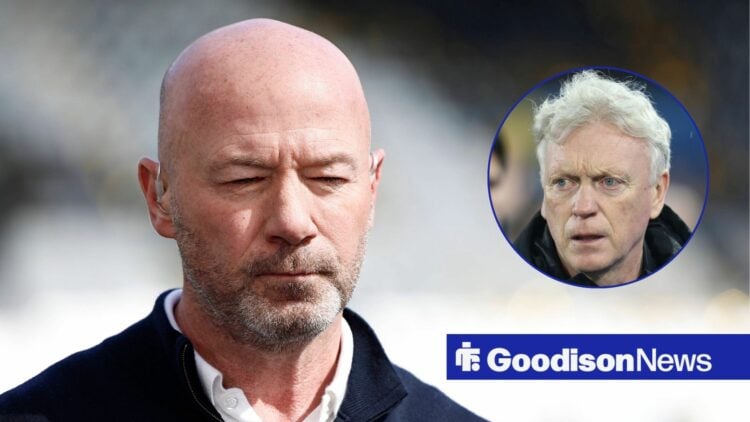 Alan Shearer with Everton manager David Moyes inset