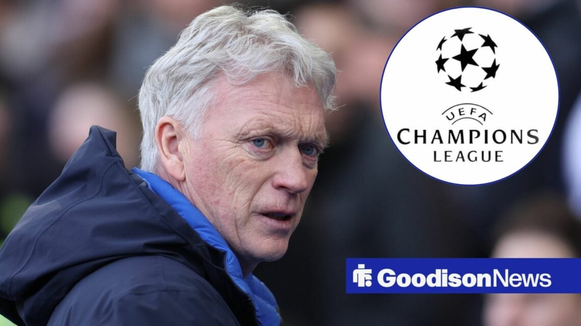 David Moyes looking at the Champions League logo.