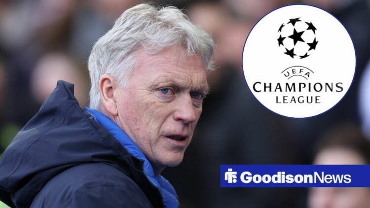 David Moyes looking at the Champions League logo.