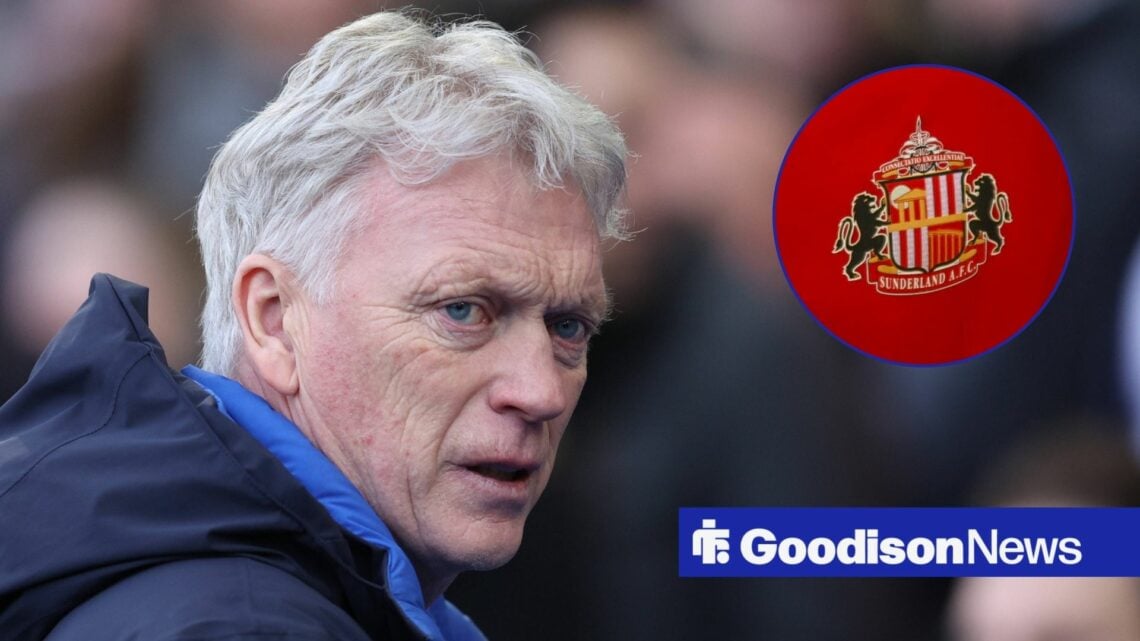 David Moyes looking on with Sunderland badge in frame