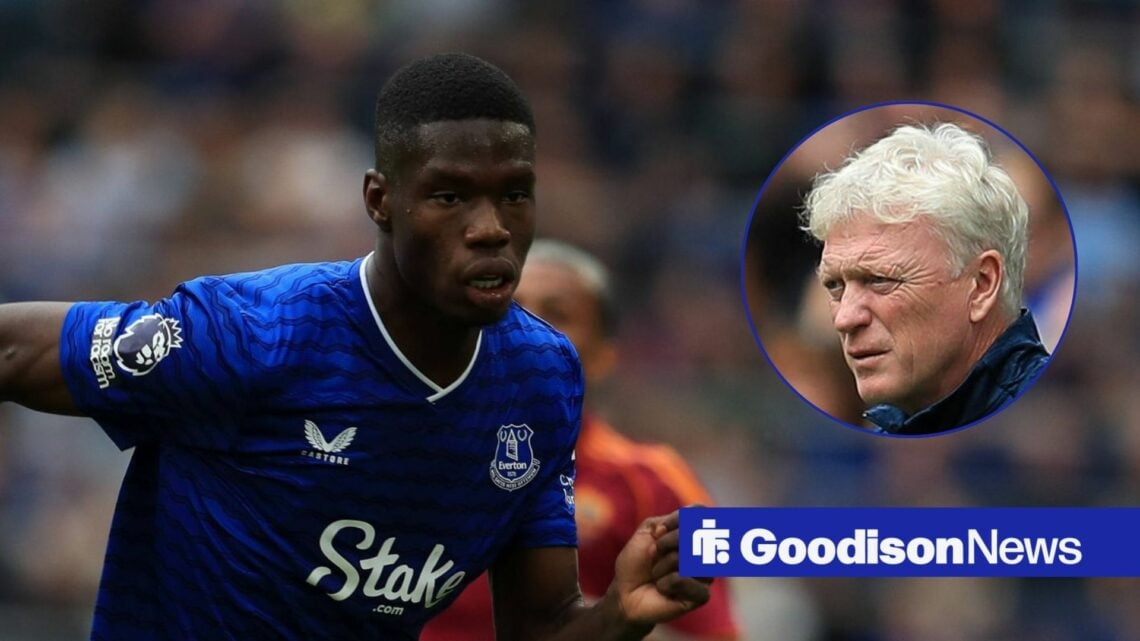 Everton striker Thierno Barry with David Moyes inset