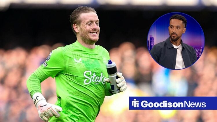 Jordan Pickford alongside a circle inset of Theo Walcott