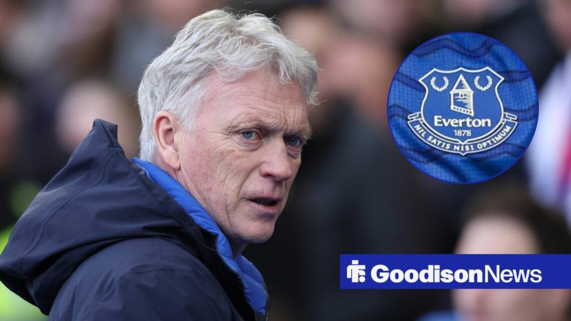 David Moyes looking stern with Everton badge in frame
