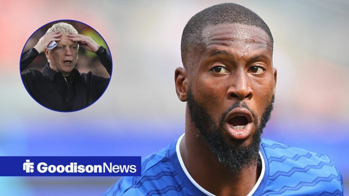 Beto in action for Everton with David Moyes shocked in frame