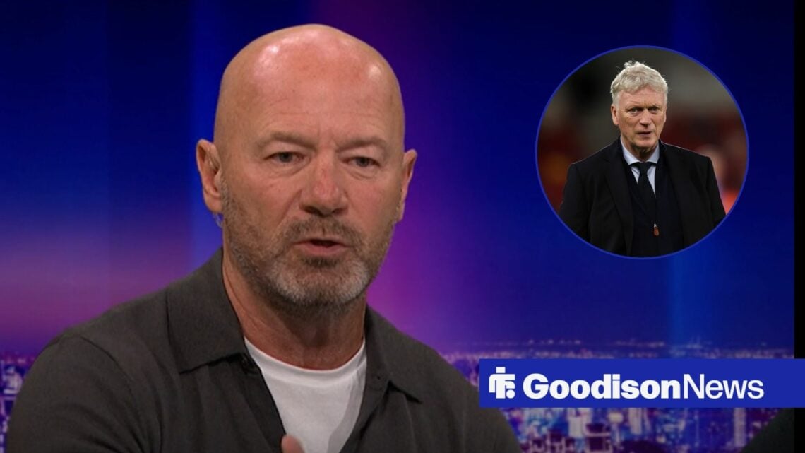 Alan Shearer speaking on Match of the Day and a circle inset of David Moyes