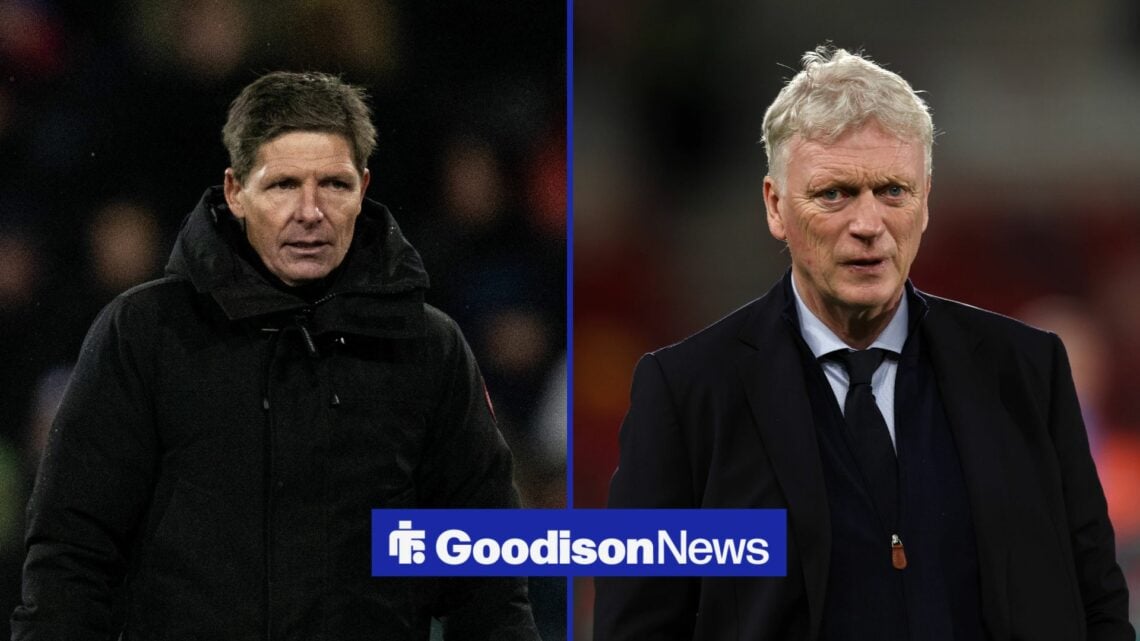 Oliver Glasner on left with David Moyes on right