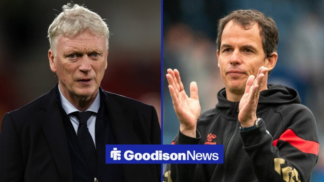 David Moyes alongside a circle inset of Regis Le Bris.