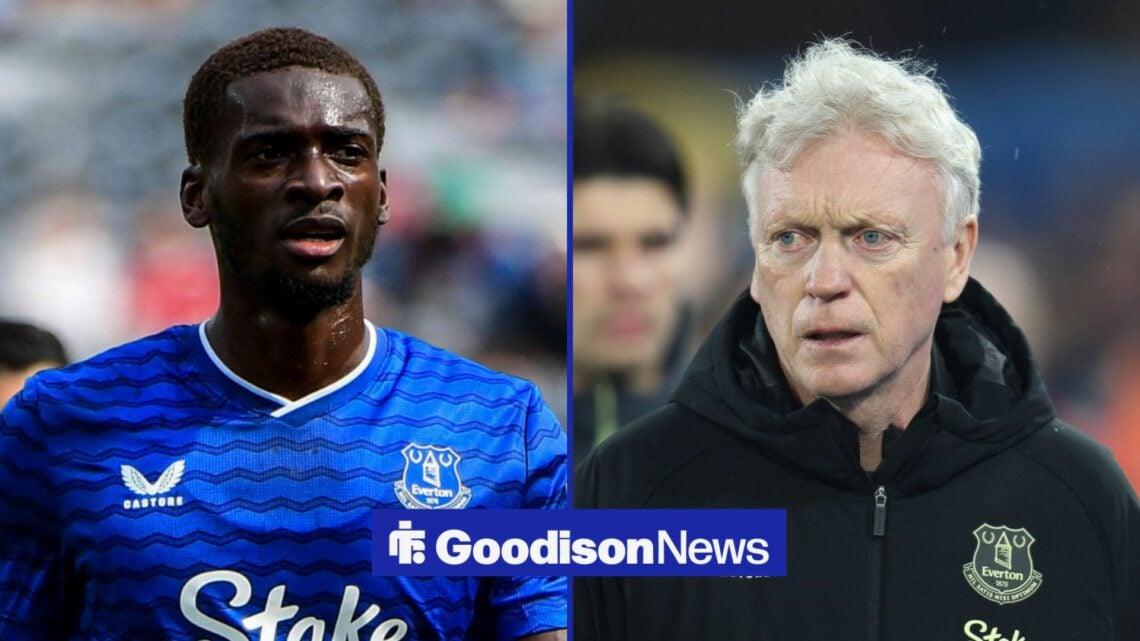 Tim Iroegbunam and David Moyes looking serious