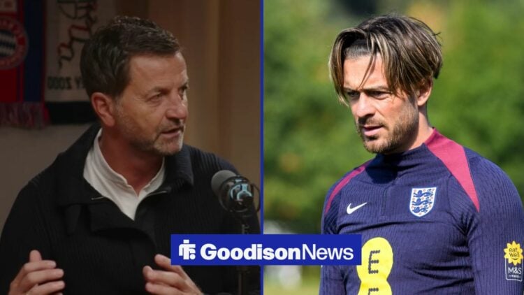 Tim Sherwood and Jack Grealish looking at one another.