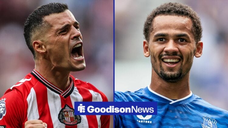 Sunderland midfielder Granit Xhaka celebrates with Everton winger Iliman Ndiaye celebrates