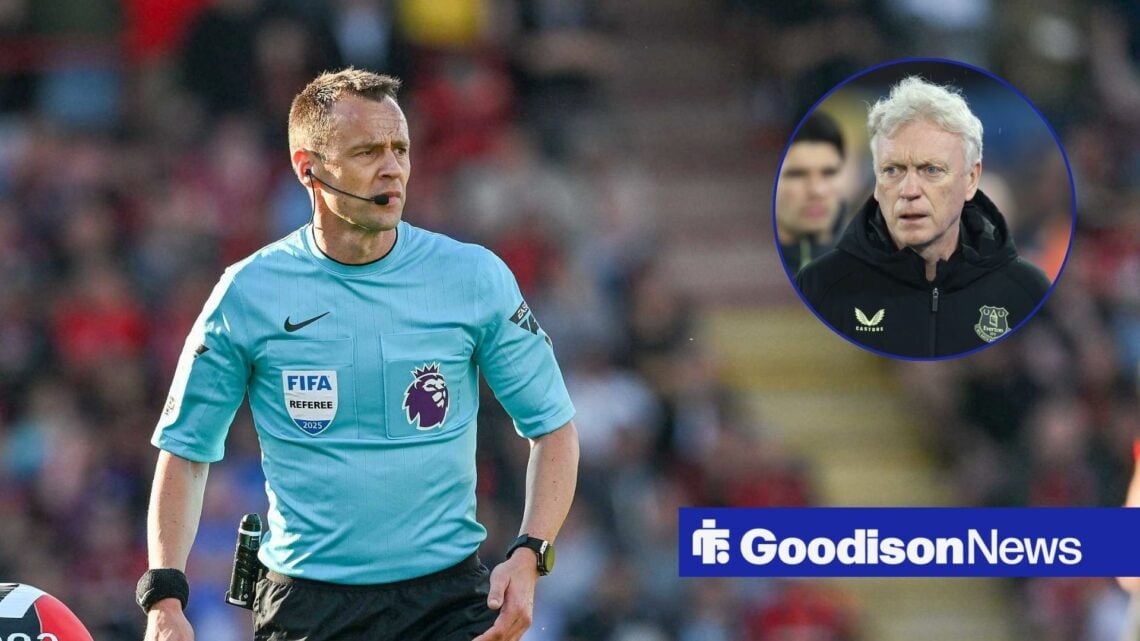 Stuart Attwell refereeing a game with David Moyes in a circular overlay