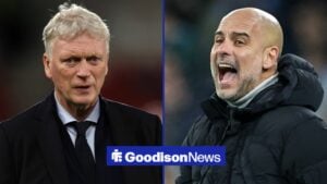 Everton boss David Moyes and Manchester City boss Pep Guardiola.
