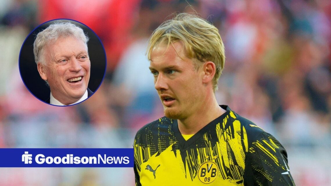 Borussia Dortmund midfielder Julian Brandt and Everton manager David Moyes in circular inset