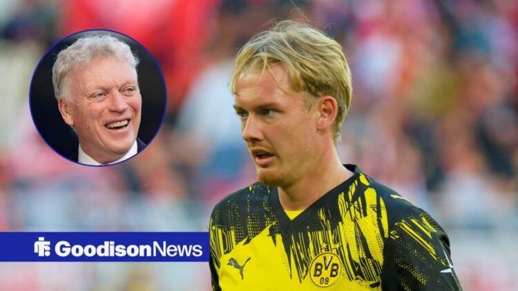 Borussia Dortmund midfielder Julian Brandt and Everton manager David Moyes in circular inset