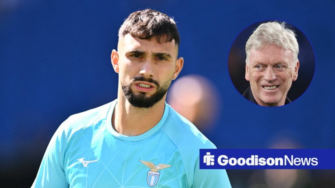 Lazio striker VALENTIN castellanos and Everton manager David Moyes in circular inset