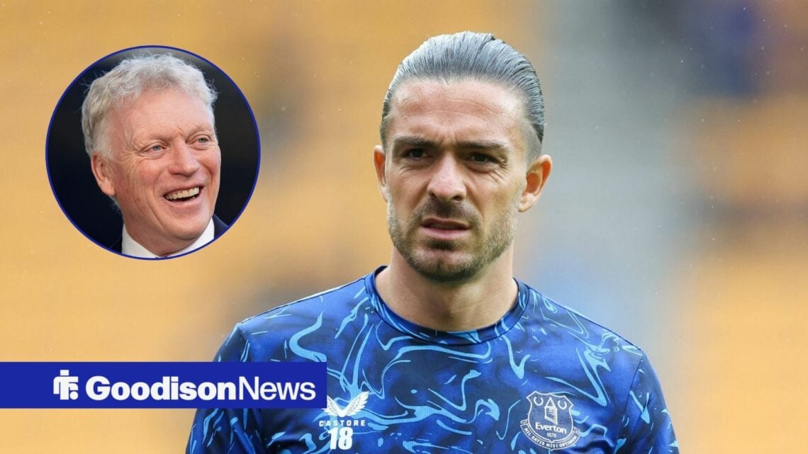 Everton forwrad Jack Grealish and David Moyes in circular inset
