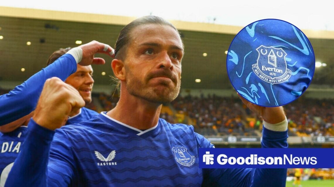 Jack Grealish and Everton badge in circular inset