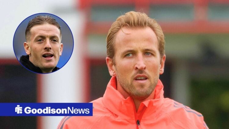 Bayern Munich striker Harry Kane and Everton goalkeeper Jordan Pickford