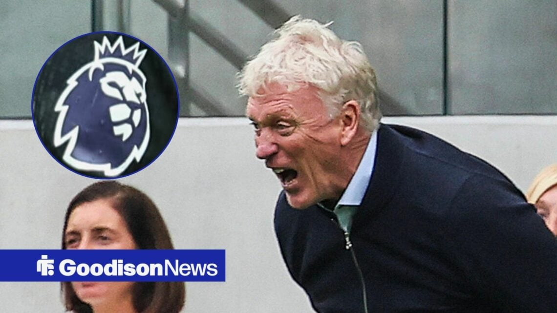 Everton manager David Moyes and Premier League logo in circular inset