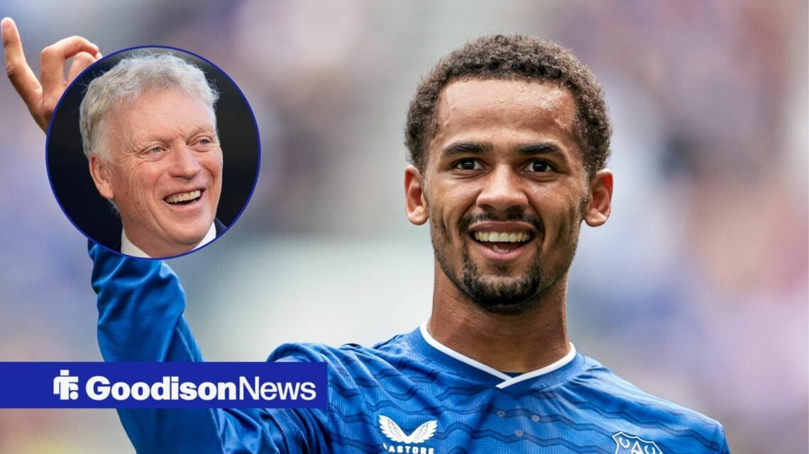 Everton forward Iliman Ndiaye and David Moyes in circular inset