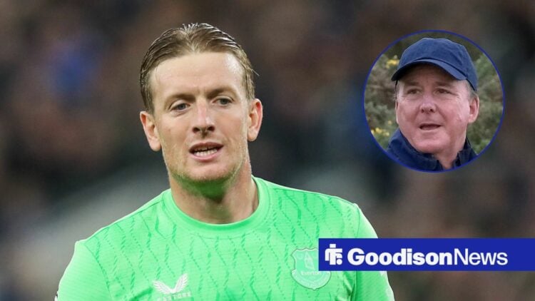 Everton goalkeeper Jordan Pickford and Dan Friedkin in circular inset