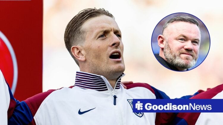 Everton goalkeeper Jordan Pickford and Wayne Rooney in circular inset