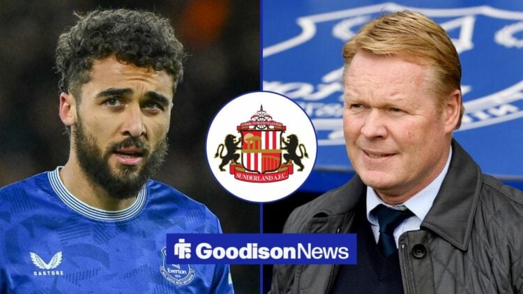 Former Everton boss Ronald Koeman and star Dominic Calvert-Lewin, Sunderland badge in inset.
