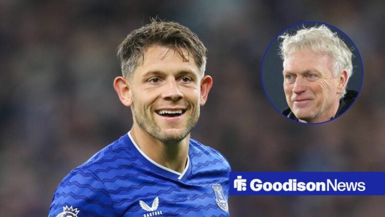 Everton defender James Tarkowski and David Moyes in circular inset