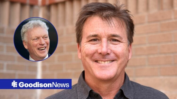 Everton owner Dan Friedkin and David Moyes looking happy.