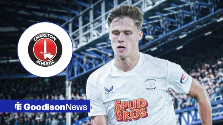 Everton loanee Harrison Armstrong in a Preston shirt, Charlton badge in inset.