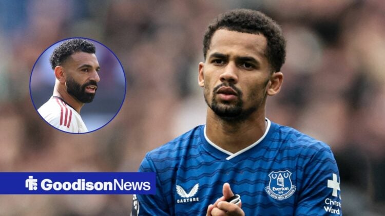 Everton star Iliman Ndiaye in action, Mohamed Salah in inset.