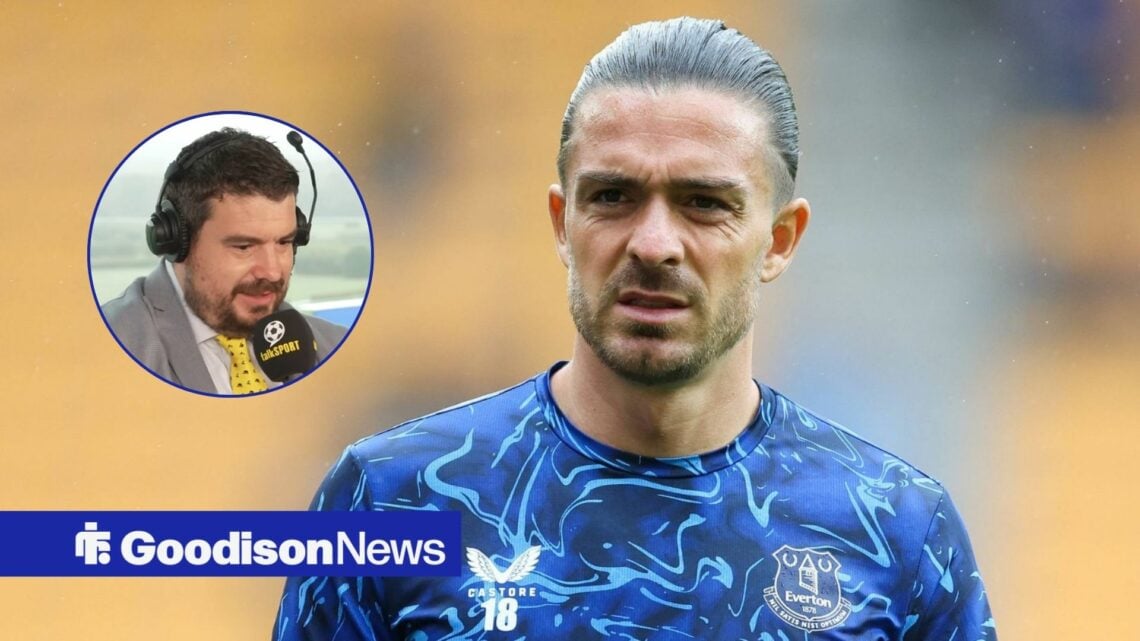 Everton star Jack Grealish looking confused, Alex Crook in inset.
