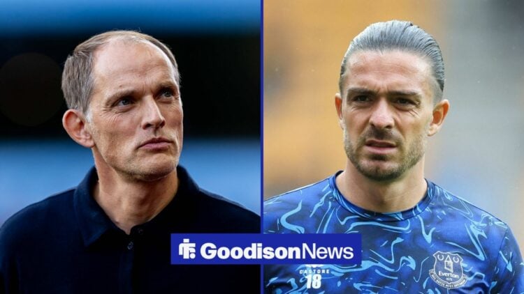 Everton star Jack Grealish looking miffed and England boss Thomas Tuchel.