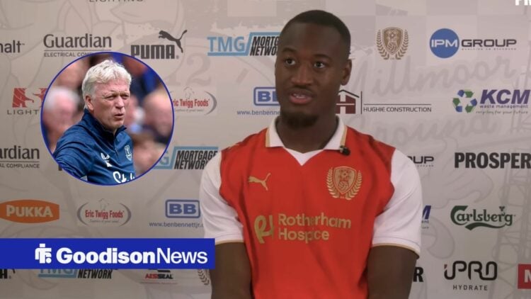 Everton loanee Martin Sherif, David Moyes in inset.