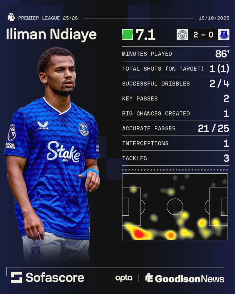Iliman Ndiaye's stats in Everton vs Manchester City.