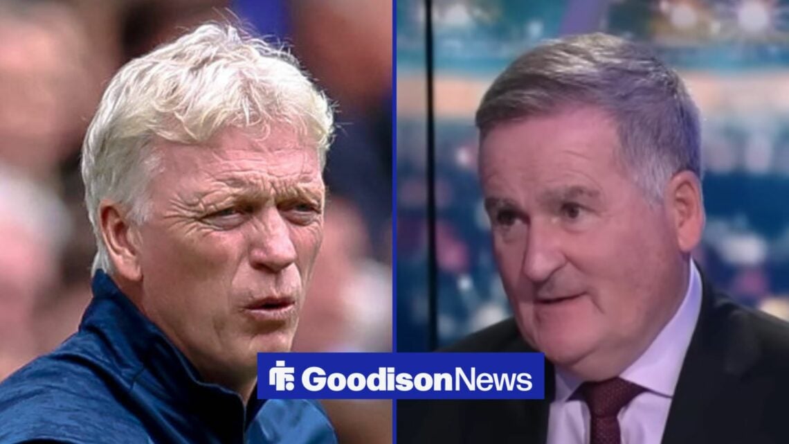 Everton boss David Moyes looking angry, Richard Keys looking confused.