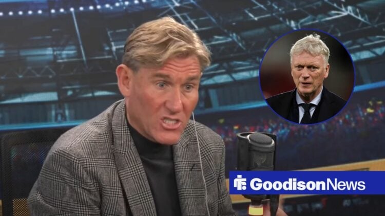 Simon Jordan looking furious, Everton manager David Moyes in inset.