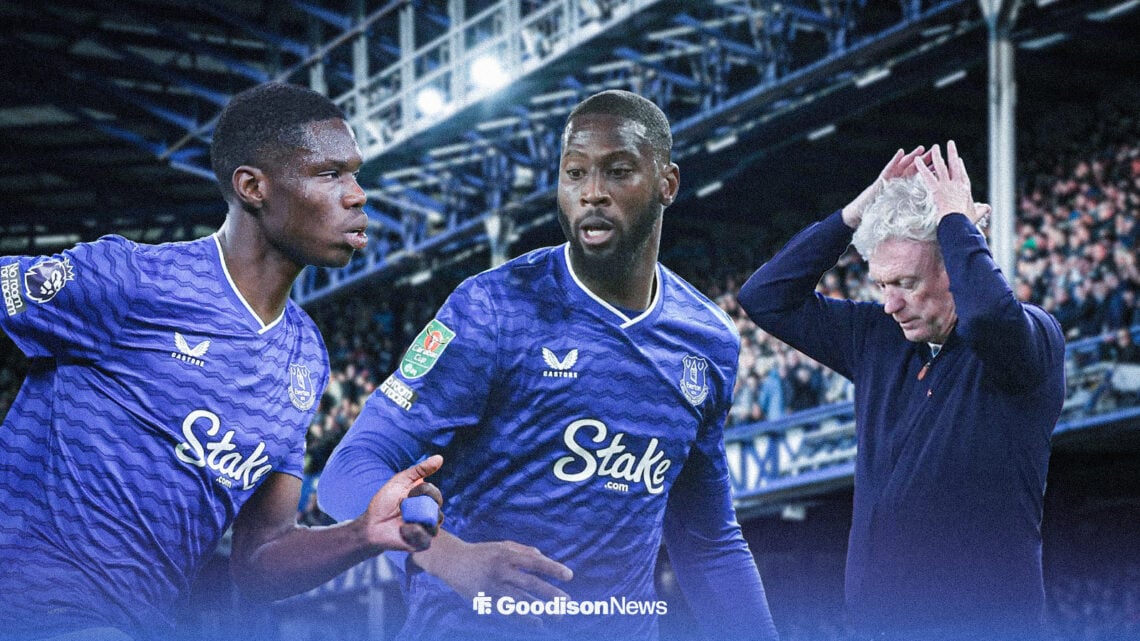 Everton strikers Beto and Thierno Barry with David Moyes