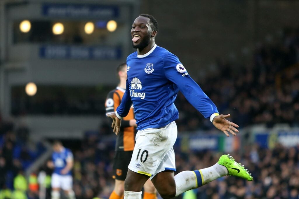 Former Everton forward Romelu Lukaku celebrates