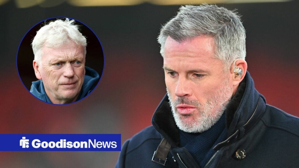 Sky Sports pundit Jamie Carragher with Everton manager David Moyes inset