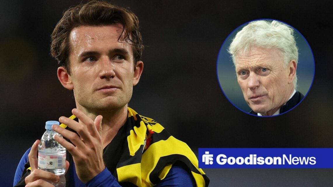 Strasbourg defender Ben Chilwell with Everton manager David Moyes inset