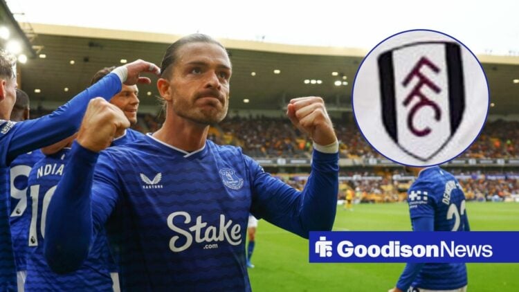 Jack Grealish alongside a circle inset of the Fulham badge.