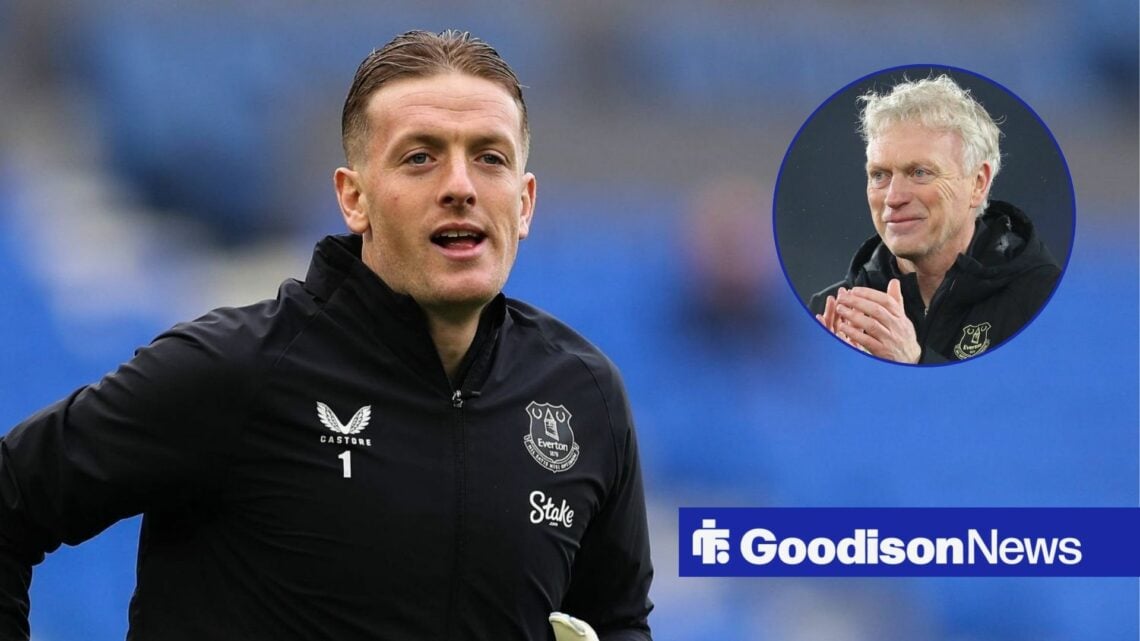 Jordan Pickford alongside a circle inset of David Moyes.