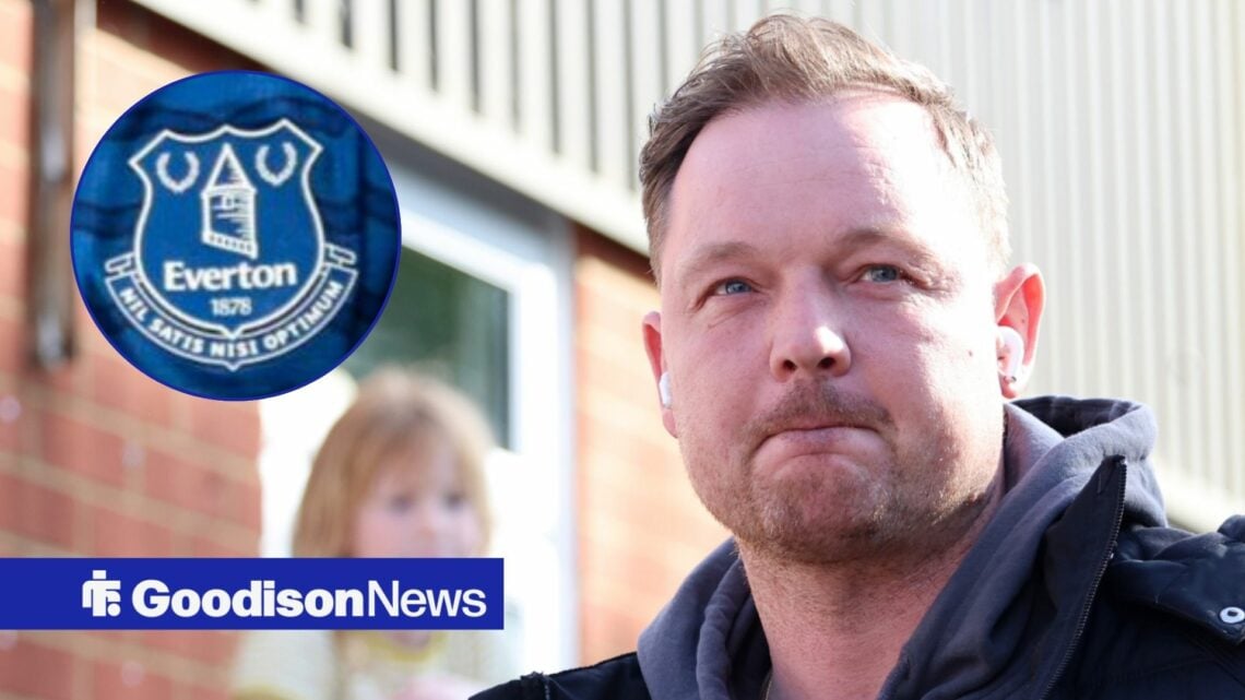 Brian Sorensen alongside a circle inset of the Everton badge.