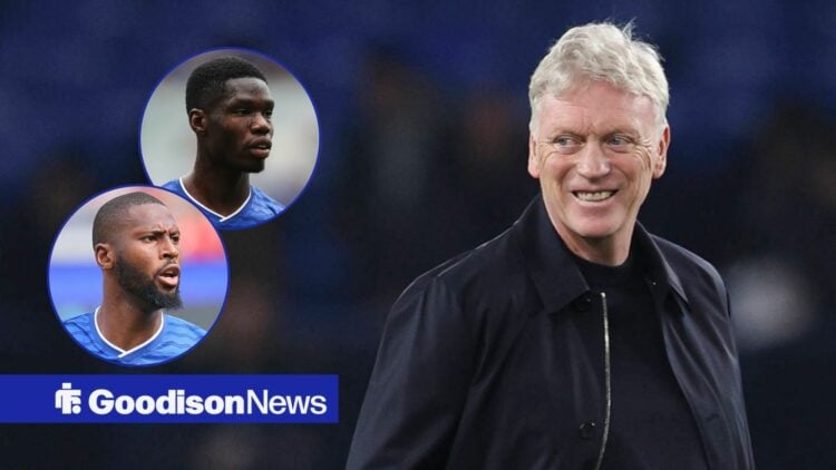 David Moyes smiling at Thierno Barry, Beto.