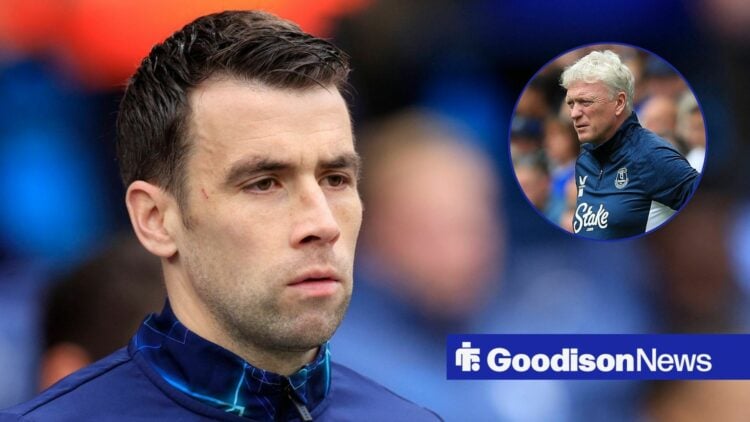 David Moyes looking at Seamus Coleman disappointed.