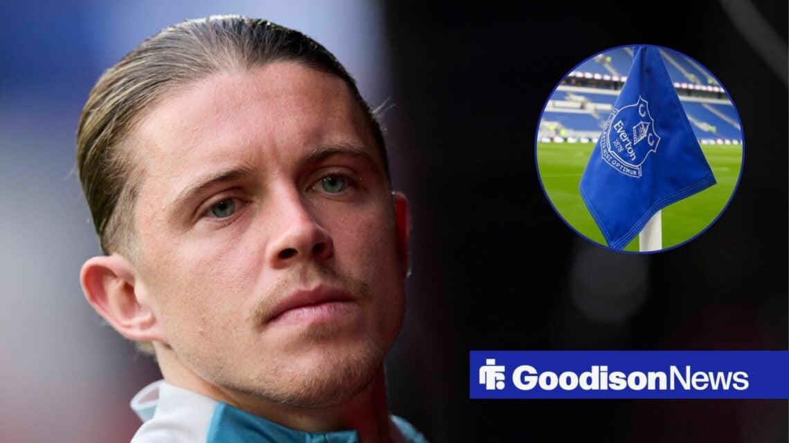 Corner Gallagher alongside a circle inset of Everton's corner flag.